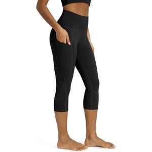 ODODOS Women's High Waisted Yoga Capris with Pockets, Tummy Control Non See Through Workout Athletic Running Capri Leggings (19", XX-Large, Black)