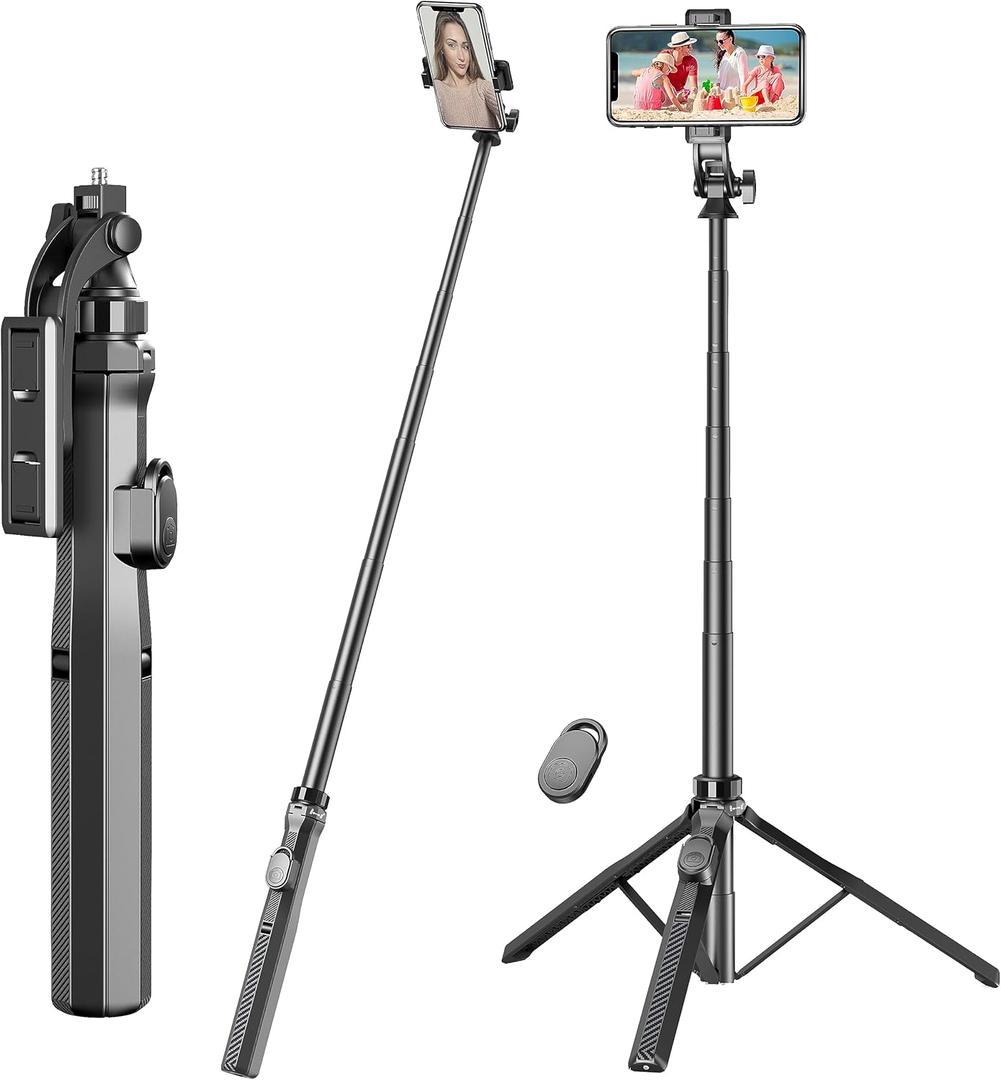 70.6" Phone Stand & Selfie Stick Tripod, Extendable Cell Stand with Remote and Phone Holder for Vlogging/Streaming, Compatible with iPhone Android GoPro
