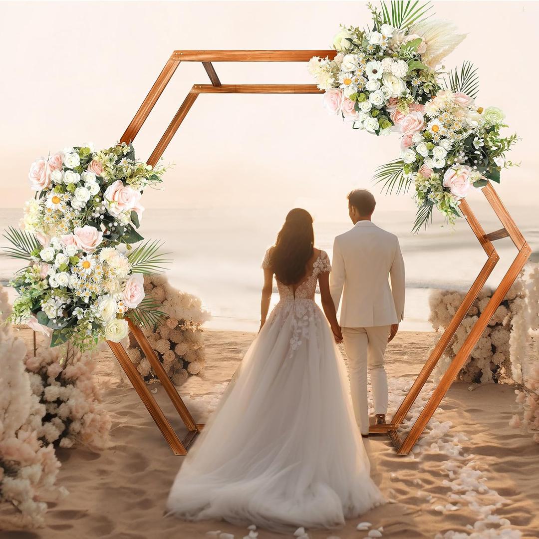 Wooden Wedding Arch 7.5ft Hexagon Wood Arch for Ceremony Arbor Backdrop Stand for Wedding Party Indoor Outdoor Garden Backyard Rustic Decorations, Easy to Set up(Hexagon,7.5 ft)