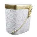 Hymmah Bathroom Trash Can 1.8 Gallon(7 Liter) Small Kitchen Garbage Can,Decor Wastebasket for Bedroom Office,Resin Hand-Carved Colla Lotus White&Gold