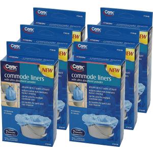 Carex Commode Liners, Toilet Seat Cover, Fits Most Commodes, Toilet Liners and Paper Cover with Absorbent Powder, Disposable and Hygienic, 7 Count (Pack of 6), Travel Essentials for Public Restrooms