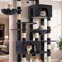 Heybly Cat Tree, 76-Inch Tall Heavy Duty Cat Tower for Big Cats with Extra Wide Baseboard, Multi-Level Large Cat Furniture with 2 Condos & 2 Hammocks, 10 Scratching Posts, Smoky Gray HCT039G