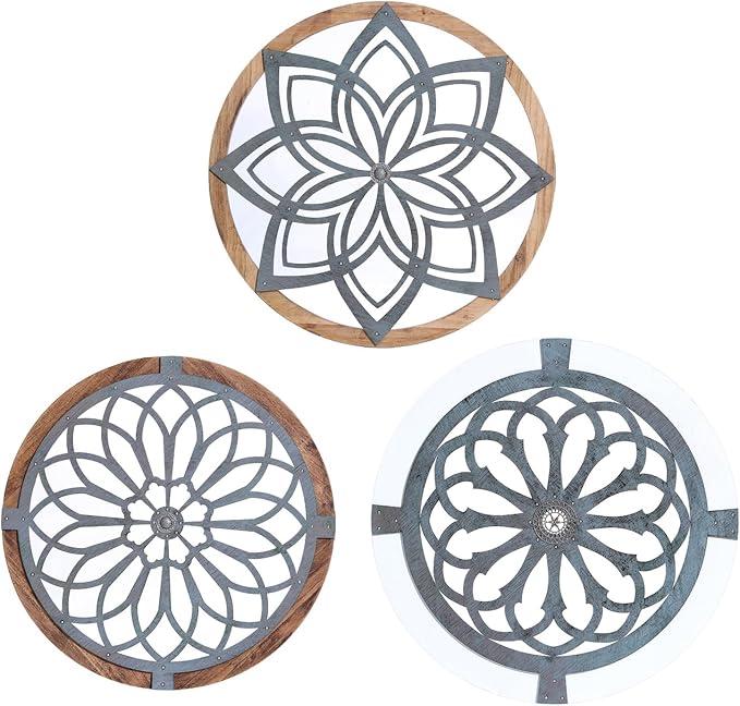 Colyltoy 3 Pieces 15.8‘ Round Farmhouse Wall Decor Medallion Wood Rustic Wall Art for Living Room Bedroom Dining Room Kitchen Bathroom Home Decorations，