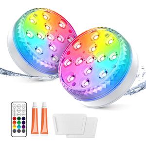 LOFTEK Submersible LED Lights with Remote, 13 LED Pool Lights for Inground Above Ground Pool, IP68 Waterproof 16 Color Changing Underwater Light for Ponds, Hot Tub, Bath, Battery Operated (2 Packs)