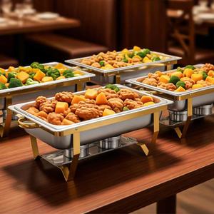 XYJBHB 4 Pack Chafing Dish Buffet Set 8QT, Food Warmer for Parties Buffet, Full Size Chafing Pans, Chafers and Buffets Warmers Sets for Catering (4 Pack Gold)