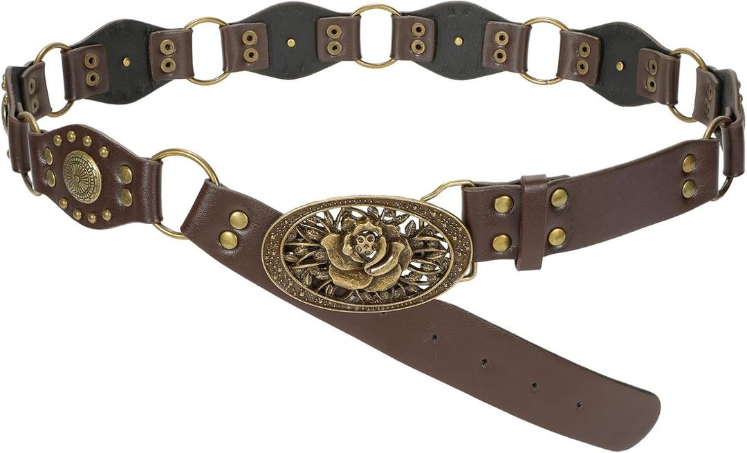 SUOSDEY Western Leather Belts for Women Vintage Cowgirl Rivets Belt for Jeans Dress (Suitable waist size below 38") SUOSDEY Western Leather Belts for Women Vintage Cowgirl Rivets Belt for Jeans Dress (Suitable waist size below 38")