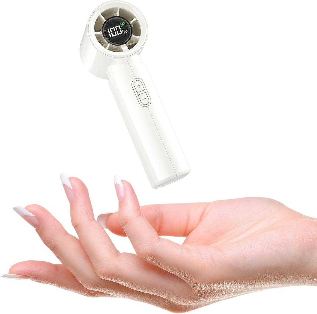 HandFan 4000mAh Portable Handheld Turbo Fan, High Speed Mini Personal Fan, Rechargeable Hand Fans, 100 Speeds Adjustable, Digital Display, Purse Accessories for Travel, Concerts Outdoors(Gloss White), Palm-sized