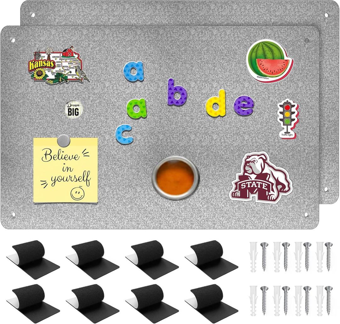 2Pack Magnetic Board,17.1" x 11.8" Magnet Display,for Magnets and Bulletin Board,Suitable for Wall, Refrigerator, Compartment, Cabinet etc,Comes with Dual Lock Tape for Easy Hanging (silver1