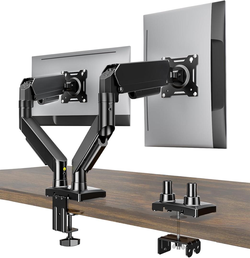 Dual Monitor Stand, Adjustable Monitor Desk Mount for 1732 Computer Screens, Full Motion VESA 75x75/100x100 with C-Clamp & Grommet Aluminum Base, Each Arm Holds 4.4 to 20 lbs AX09DB201