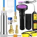 AC Leak Detector Kit, R1234yf R134a R410a AC Oil UV Dye Injector Kit Refrigerant Leak Detector Tool Low Side Quick Coupler Mini Split Adapter Glasses Flashlight(Simple)