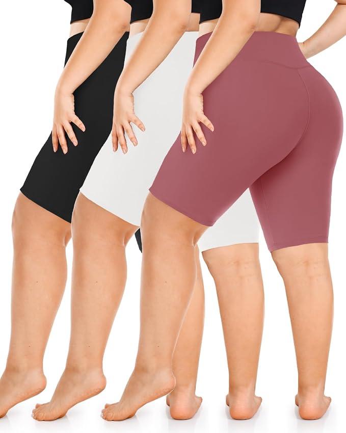 Diu Life 3 Pack Biker Plus Size Shorts for Women with Pockets - High Waist 8" Black Workout Shorts for Yoga 4XL