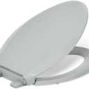 "KOHLER 4636-RL-95 Cachet ReadyLatch Elongated Toilet Seat Slow Close, Soft Close Toilet Seat Quiet Lid, Contoured Grip-Tight Bumpers Installation Hardware, Apartment Essentials, Ice Grey "