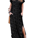 HUSKARY Women's Summer Maxi Dress Casual Loose Pockets Long Dress Short Sleeve Split Maxi Dresses XXL