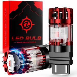 4257 WT21/7W Red LED Brake Tail Light Bulbs, CANBUS Error Free,No Hyper Flash - 1860-SMD Chips Powerful & Super Bright with Cooling Fan - CK & Standard Socket Plug-and-Play