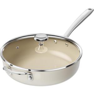 Redchef Ceramic Saute Pan with Lid, Nonstick Deep Frying Pan, 5QT Jumbo Cooker with Helper Handle & Lid, Non Toxic Ceramic Cooking Pan, Chef Pan, Dishwasher & Oven Safe, PFAS PFOA & PTFE Free