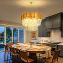 cenozo 24" Large Crystal Chandelier Dining Room 2 Tiers Light Fixtures Chandelier Round Chandeliers for Living Room Kitchen Island Foyer Entryway Gold