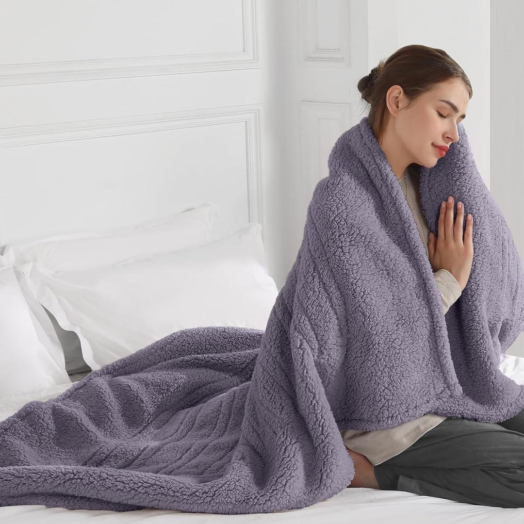 ESTINGO Electric Throw Blanket, Heated Blanket Sherpa with 4 Hours Auto Off & 5 Heating Levels, Washable Heating Throw with Overheat Protection for Home Use, Ideal Gift, 50"x60", Gray Violet