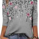 Zeagoo 3/4 Length Sleeve Women Tops Crew Neck Blouses Dressy Casual Summer T Shirts Loose Fit Business Work Clothes, Large