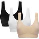 Vermilion Bird Women's 3 Pack Seamless Comfortable Sports Bra with Removable Pads L/Shirt Size 10,12 Black &White &Nude
