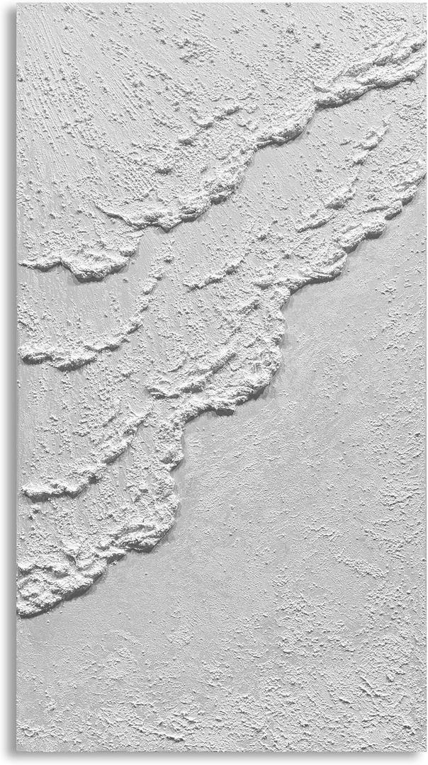 MyArton Abstract White Beach Waves Wall Art, Textured White Wall Art, Modern Canvas Handmade Oil Painting, 3D Thick Texture Wall Artwork for Home Decoration Framed Ready to hang Vertical 20x40inch