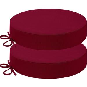 HARBOREST Outdoor Bistro Chair Cushions Set of 2, Waterproof Round Outdoor Cushions with Non-Slip Ties and Removable Covers, 15" D x 3" H, Burgundy
