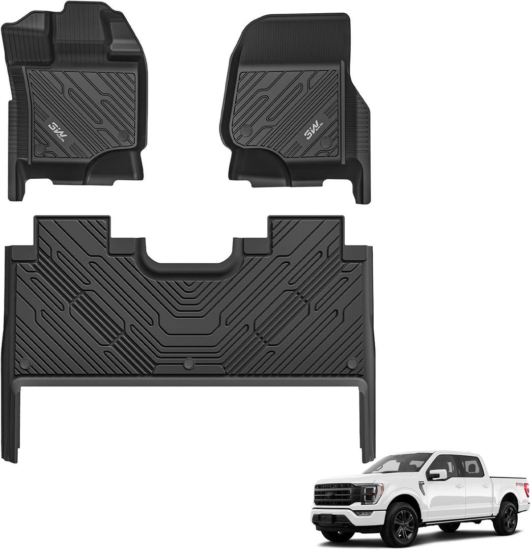 3W Floor Mats Fit for 2015-2025 2026 Ford F150 / F-150 Lightning SuperCrew Cab, TPE All Weather Heavy Duty Floor Liner Custom Fit Accessories Car Liners (with Original Folding Under-Seat Storage Box)
