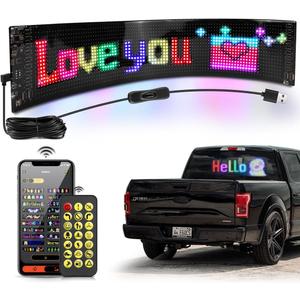 Led Sign for Car Window- 15x4'' Programmable LED Message Display for Car, USB 5V Scrolling Sign Custom Animations Text, Bluetooth APP Control Flexible LED Matrix Panel for Store Party Bar Festival