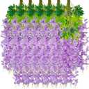 24 Pack Light Purple Wisteria Hanging Flowers Garland, 3.77 Feet Artificial Flower Vines, Fake Wisteria, Artificial Vines Hanging Garland for Backdrop Outdoor Yard Garden Decor