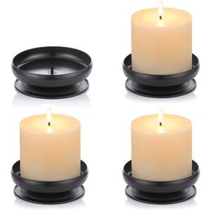 Pack of 4 Spike Candle Holder Iron Candle Plate Pillar Candle Holder, Black, Decorative Iron Pillar Candle Plate, 3.6" Diameter Pedestal Candle Stand for LED & Wax Candles, Incense Cones, Spa, Weddings