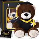 Bear with Graduation Cap Toys Class of 2025 Plush Stuffed Teddy Bear Animal Dog Cap and Gown with Greeting Card and Bag for Graduation Day Gift(Black A)