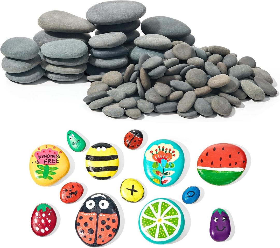 Simetufy 150 Pcs Small Painting Rocks for Craft, Natural River Rocks to Paint 125Pcs 0.5-1'' & 15pcs 1.2-2'' & 10pcs 2-2.8'', Flat Smooth Stones for Painting, Arts, Kindness, Garden Decorative