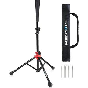 Storgem Batting Baseball tee Softball, Easy to Adjustable Height,Portable Tripod Stand Base Tee for Hitting Training Practice,with Carrying Bag (Black Red)