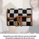 TURBOOST Cute Card Holder, Checkered Canvas Front Pocket Wallet with 11 Card Slots, Small Credit Card Case for Women (Brown)