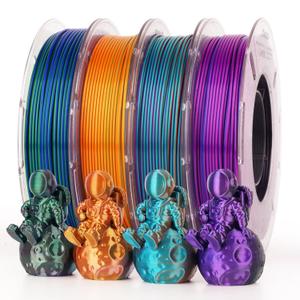 AMOLEN Silk PLA Filament 1.75mm, Triple Colors 3D Printer Filament Bundle, Shiny 3D Printer Filament Dimensional Accuracy +/- 0.02mm, Silk PLA Filament Fits for Most FDM 3D Printers, 200g X 4 Pack (Triple Black Blue Purple/Blue Green Purple/Purple+blue Green+burnt Orange)