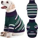 Kuoser Dog Sweater, Warm Dog Sweaters for Medium Dogs, Turtleneck Thick Medium Dog Sweater Christmas Outfit, Pet Winter Clothes Doggie Knitwear Girl Boy for Holiday Thanksgiving, Green & Navy Strips M (Medium (Chest: 17.32"))
