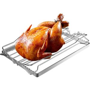 Adjustable Turkey Roast Rack, V Rack for Roasting Large Turkey, Turkey Cooking Rack Chicken Rack for Oven, Smokers, Grills, Foldable V-Shaped Chicken Roaster Stand, Stainless Steel Roasting Rack,Large