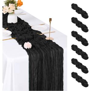6 Pack Black Cheesecloth Table Runner, 17 x 108 inch, Semi Sheer Boho Cheese Cloth Fabric Table Runner Bulk for Wedding, Birthday, Party, Holiday, Home Decor (Black)