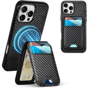 TUCCH PU Leather Case for iPhone 16 Pro Max (6.9") 2024 with Detachable Magnetic Wallet, Carbon Fiber Black