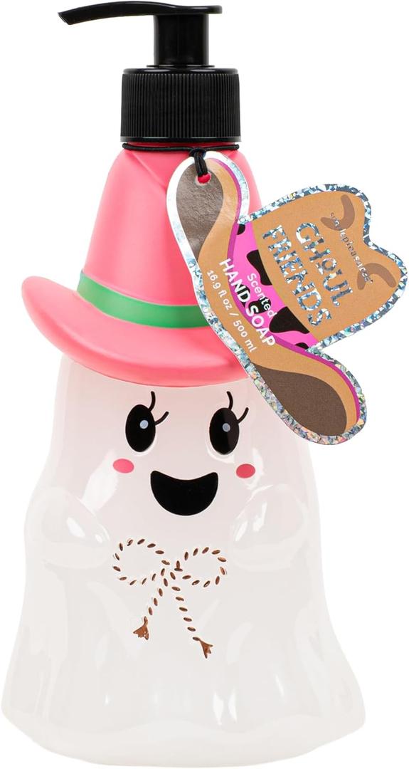 Simple Pleasures Hocus Pocus Cowboy Ghost Sweet Vanilla Scented Liquid Hand Soap Dispenser - Autumn & Halloween Novelty Decorative Refillable Hand Pump for Kitchen Countertops and Bathroom Sinks