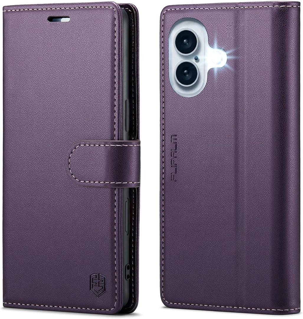 Wallet Case for iPhone 16, RFID Blocking Credit Card Holder, PU Leather Folio Flip Kickstand Protective Shockproof Cover for Apple 16 (Purple, for iPhone 16-6.1'')