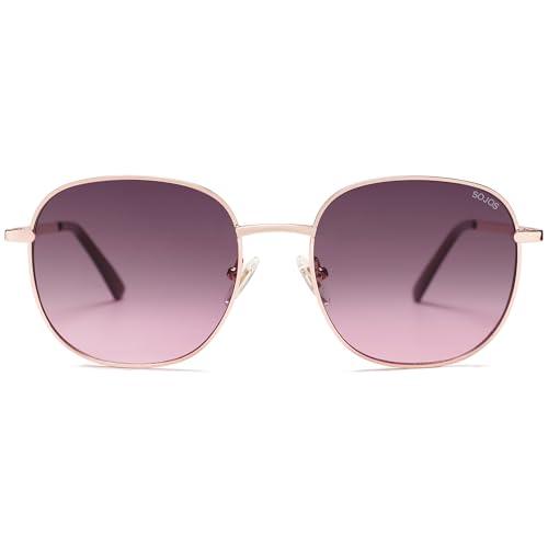SOJOS Classic Trendy Square Sunglasses for Women Men Cute Big Frame Gold Shades SJ1137, Rose Gold/Grey&Rose