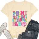 Teacher Shirts for Women Happy First Day of School Teacher Shirts Back to School Teacher Tee Tops (Small, Apricot)