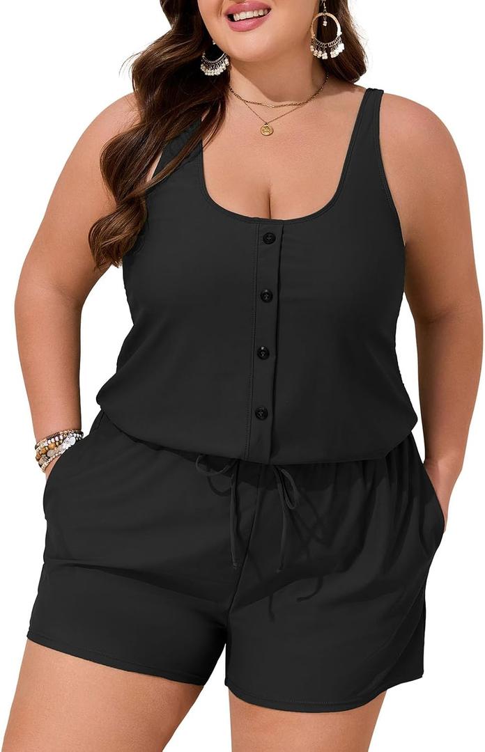 Summer Mae Plus Size Swim Romper One Piece Swimsuit Women Blouson Bathing Suit with Pockets 2026 Modest Swimwear, Size: 24 Plus