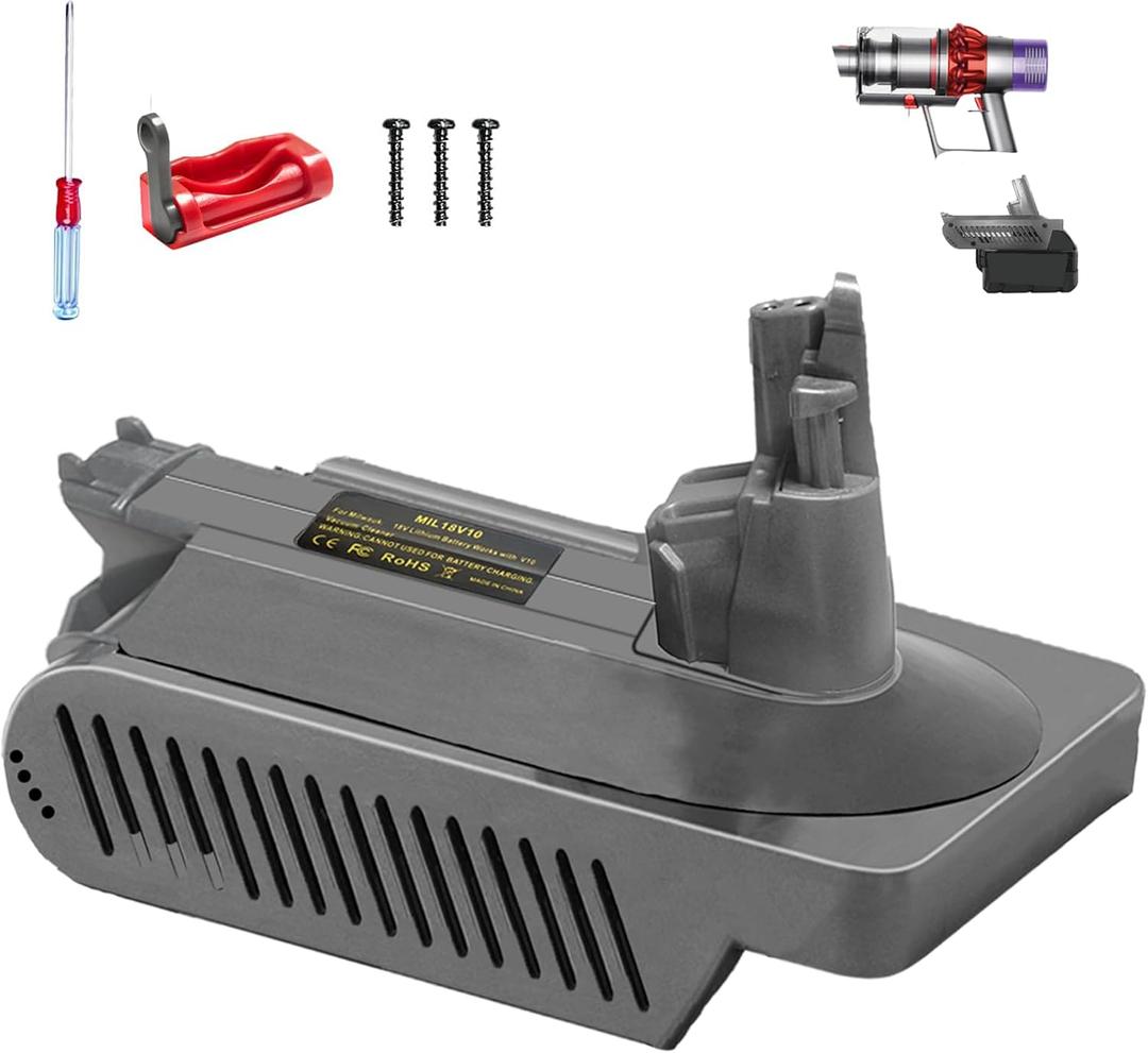 V10 Adapter for Milwaukee to for Dyson V10, Battery Converter for Milwaukee M-18 18V Li-ion Battery to for Dyson Cyclone V10 Animal Absolute Fluffy SV12 Vacuum Cleaner W/Trigger Lock&Screwdriver
