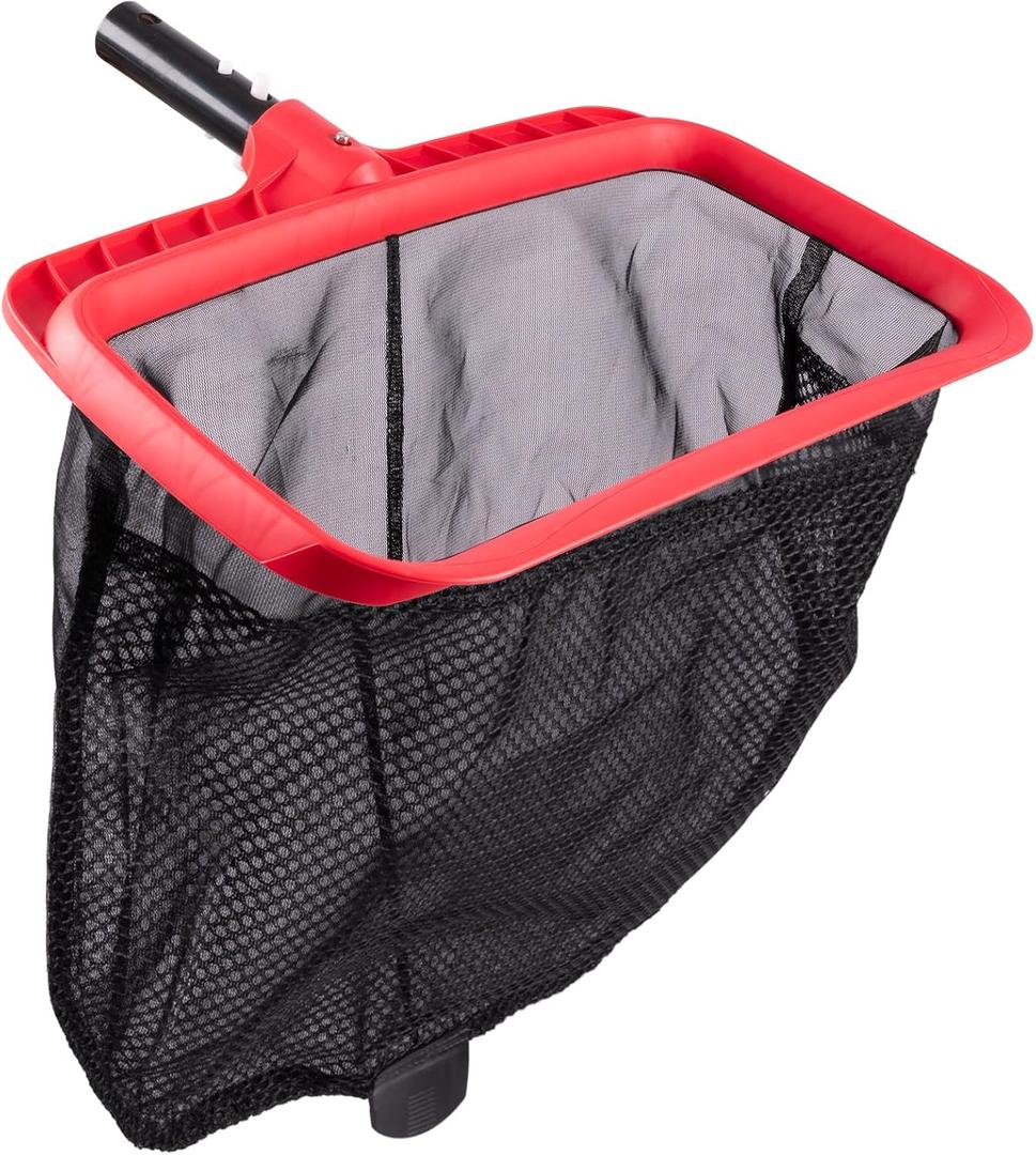 Pool Skimmer Net, Upgraded Pool Net Skimmer with Double-Layer Netting Bag, Larger Capacity Pool Nets for Cleaning Finest Debris, Thickened Frame Pool Leaf Net Reinforced with Grid Structure (Red)