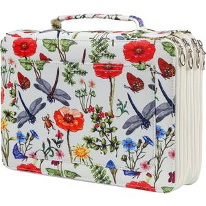 Lbxgap Colored Pencil Case- 200 Individual Slots Pencil Holder Pen Bag Large Capacity Pencil Organizer with Handle Strap Handy Colored Pencil Box with Printing Pattern (White)