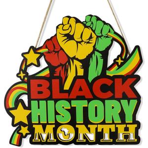 2 x Black History Month Door Decorations Hollow Design Wooden Black History Month Wreath Sign Hanging African American Decorationsfor Home Holiday Classroom Office School Praty
