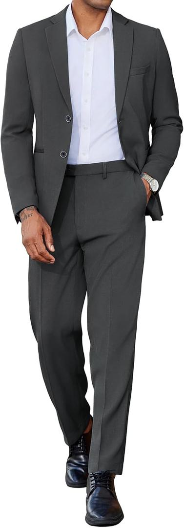 COOFANDY Mens 2 Piece Suit Set Slim Fit 2 Button Casual Business Wedding Suits Dark Grey (Gray), US 42/36