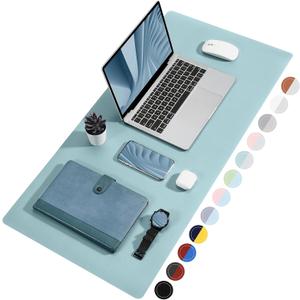 TOWWI Dual Sided Desk Pad, Large Desk Mat, Waterproof Desk Blotter Protector Mouse Pad, Leather Desk Pad Large for Keyboard and Mouse (39" x 20", Blue/Silver)