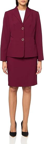 Le Suit Womens Jacket/Skirt Suit Bordeux, Size 6
